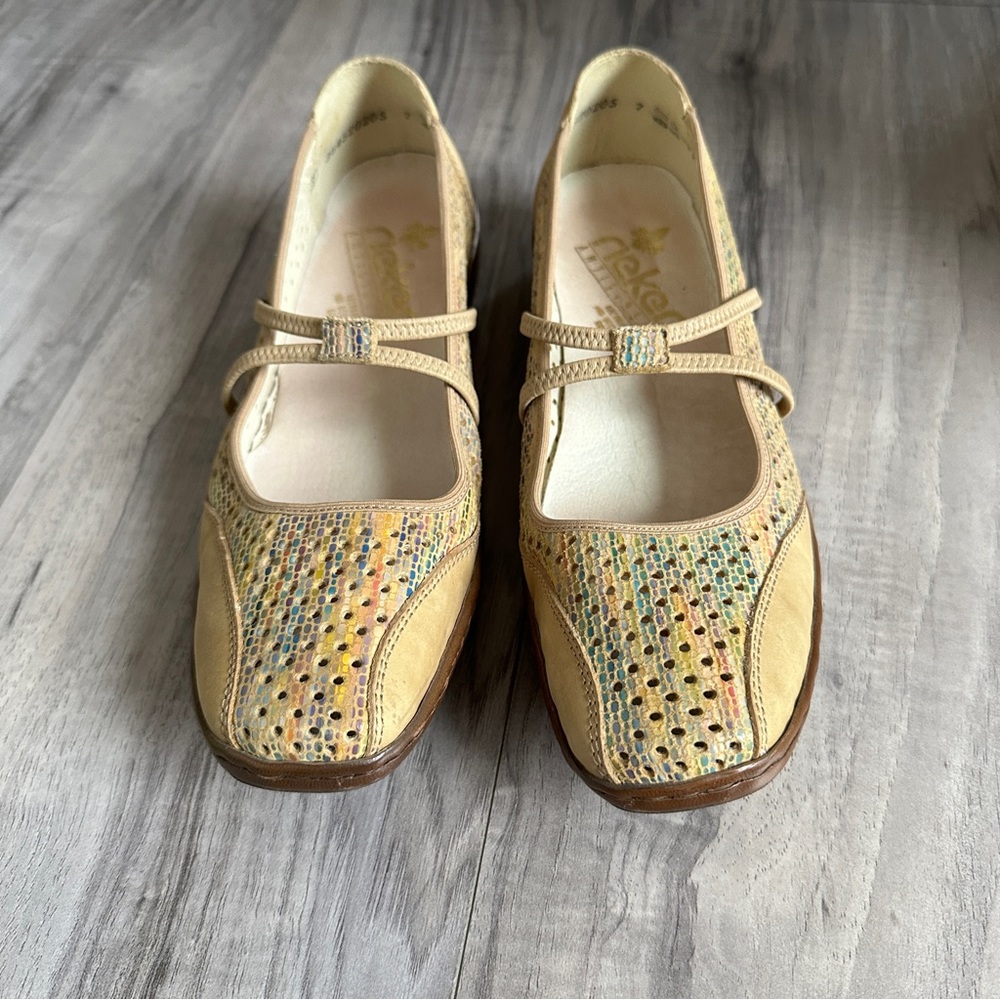 Rieker Women's Mary Jane Flats with Accent Perforation, Beige + Rainbow - Picture 7 of 11
